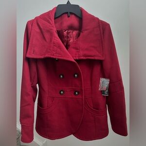 George Double-Breasted Red Pea Coat